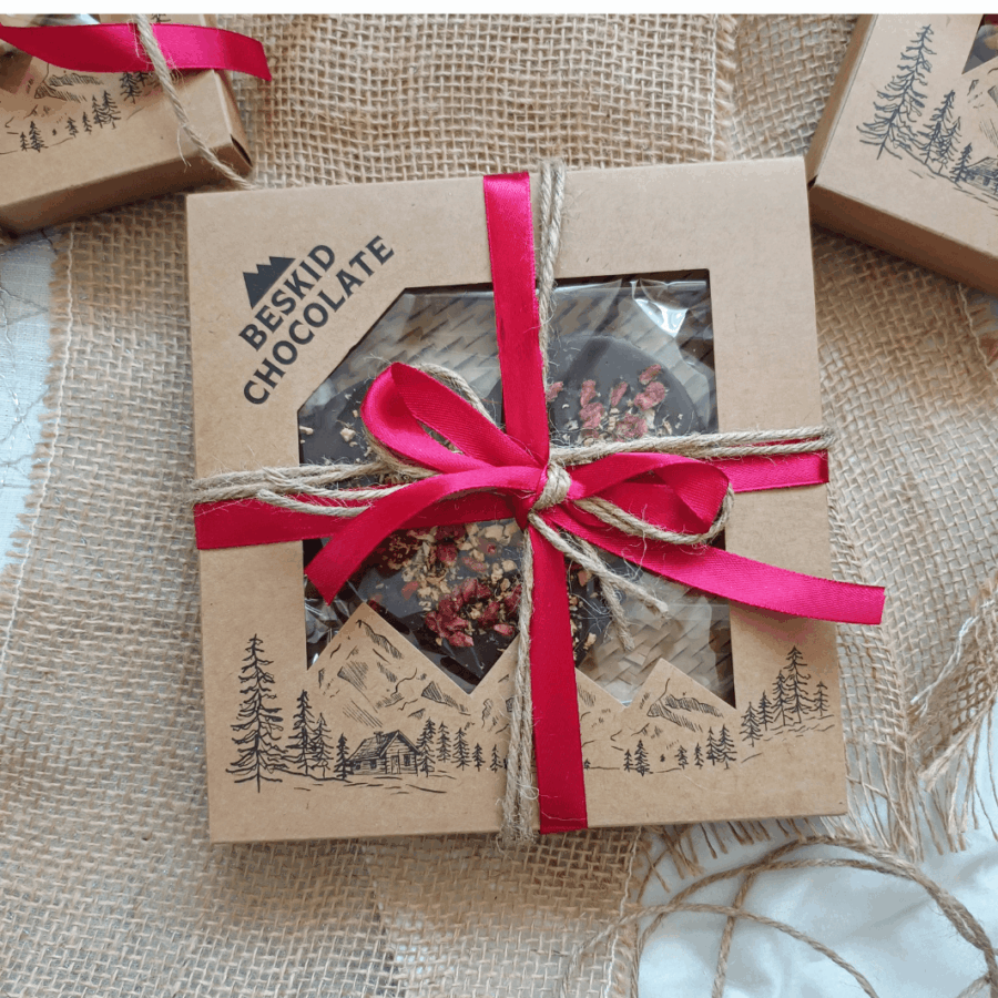Czekolada Gorzka Rzemieślnicza Beskid Chocolate Serce z granatem i pomarańczą ze wstążką